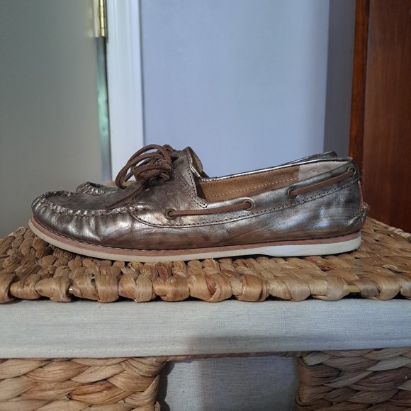 FRYE Leather gold boat shoes size 6.5 - Picture 7 of 12